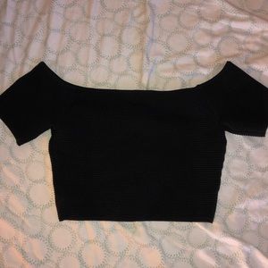Black Ribbed Off the Shoulder Crop Top